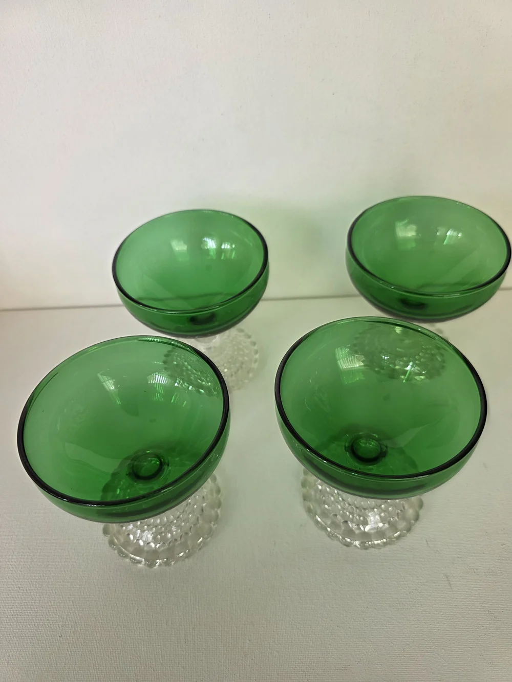 Vintage Anchor Green Glass Coupe Dessert Bowls - Set of 4
